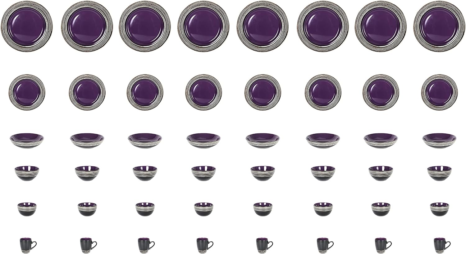 48 Piece Dinnerware Set, Ceramic Plates and Bowls Sets for 8, Microwave and Dishwasher Safe, Handcrafted Tree Bark Series Dish Set, Lavender/Purple