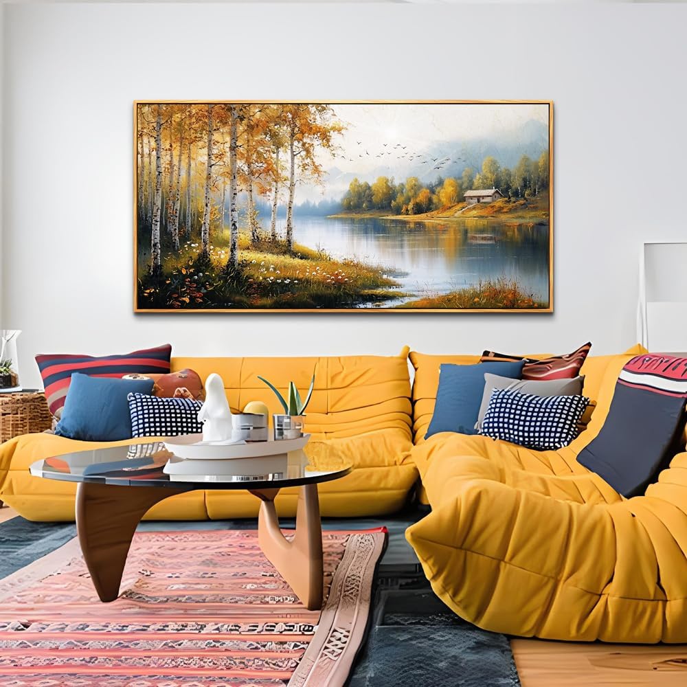 ERQINHUA Canvas Wall Art For Living Room Large Wall Decor For Bedroom Forest Landscape Painting Lakeside Watercolour Home Decorations Picture Office Farmhouse Ready To Hang Wood Framed 30x60 Inches
