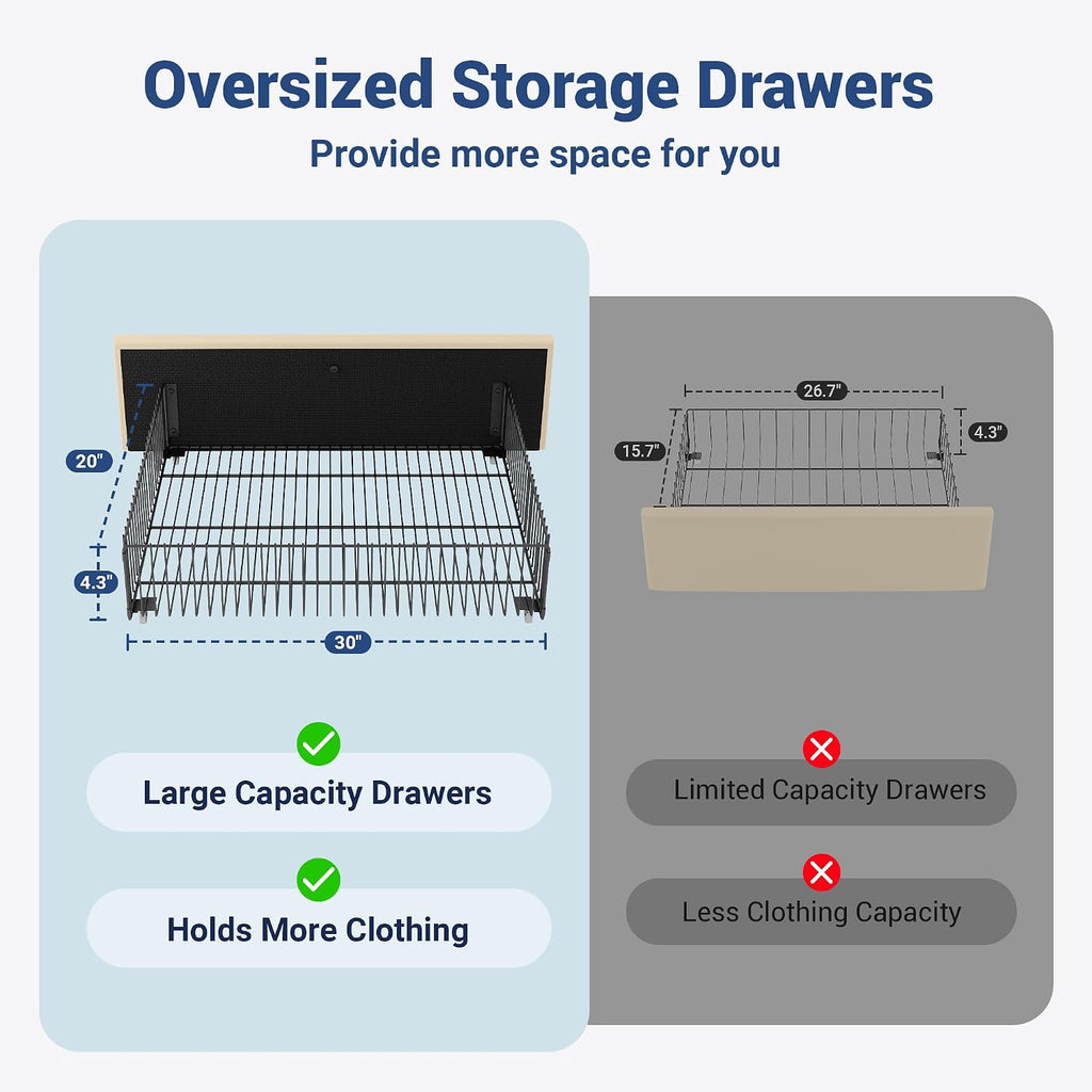 Allewie King Size Bed Frame with 2-Tier LED Storage Headboard, Upholstered King Platform Bed Frame with 2 Storage Drawers, USB & Type-C Charging Ports, Noise-Free/No Box Spring Needed, Beige