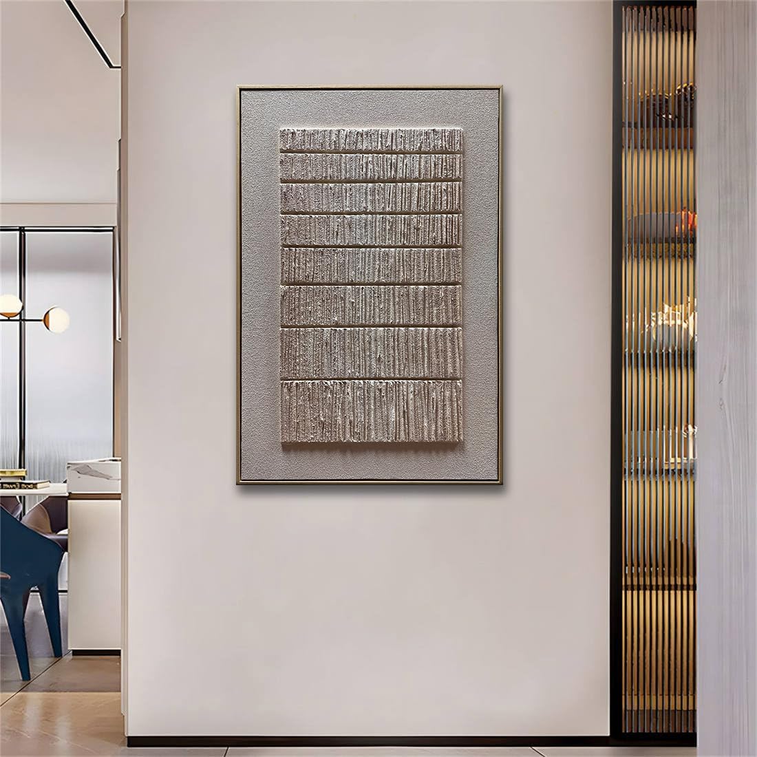 zoinart Beige Textured Wall Art with Dense Array Blocks, 24x36 inch Contemporary Minimalist Art Oil Painting Home Wall Decoration