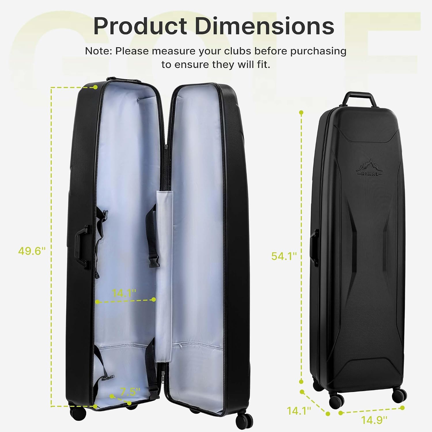 uniHimal Hard Case Golf Travel Bag with Wheels - PC Hard Shell Design Waterproof, Durable & Large Capacity - Golf Travel Case for Golf Clubs Ultimate Protection.