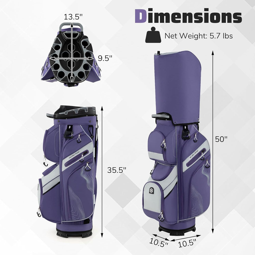Goplus Lightweight Golf Cart Bag, Molded Lock Top Golf Club Bag w/14-Way Full Length Organizer Dividers, 11 Pockets, Cooler Bag, Straps, Umbrella Holder & Rain Hood for Men Women