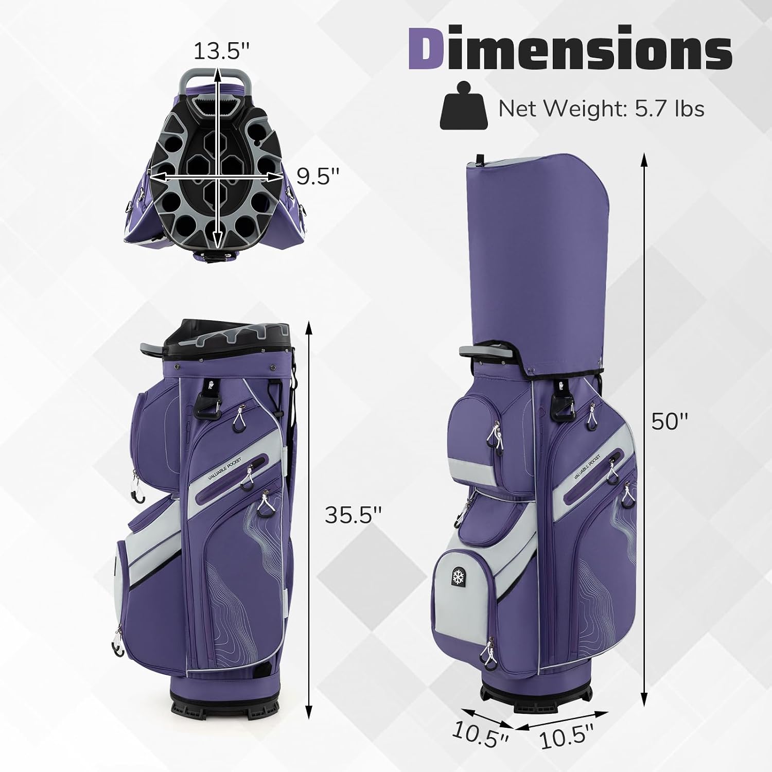 Goplus Lightweight Golf Cart Bag, Molded Lock Top Golf Club Bag w/14-Way Full Length Organizer Dividers, 11 Pockets, Cooler Bag, Straps, Umbrella Holder & Rain Hood for Men Women