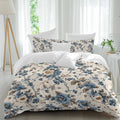 Vintage Floral Duvet Cover Set Queen Size 4 Pieces Beige Blue Brown Flowers Rustic Farmhouse Bedding Set with Zipper Closure, 1 Comforter Cover 92x106 Inches 1 Flat Sheet & 2 Pillow Cases