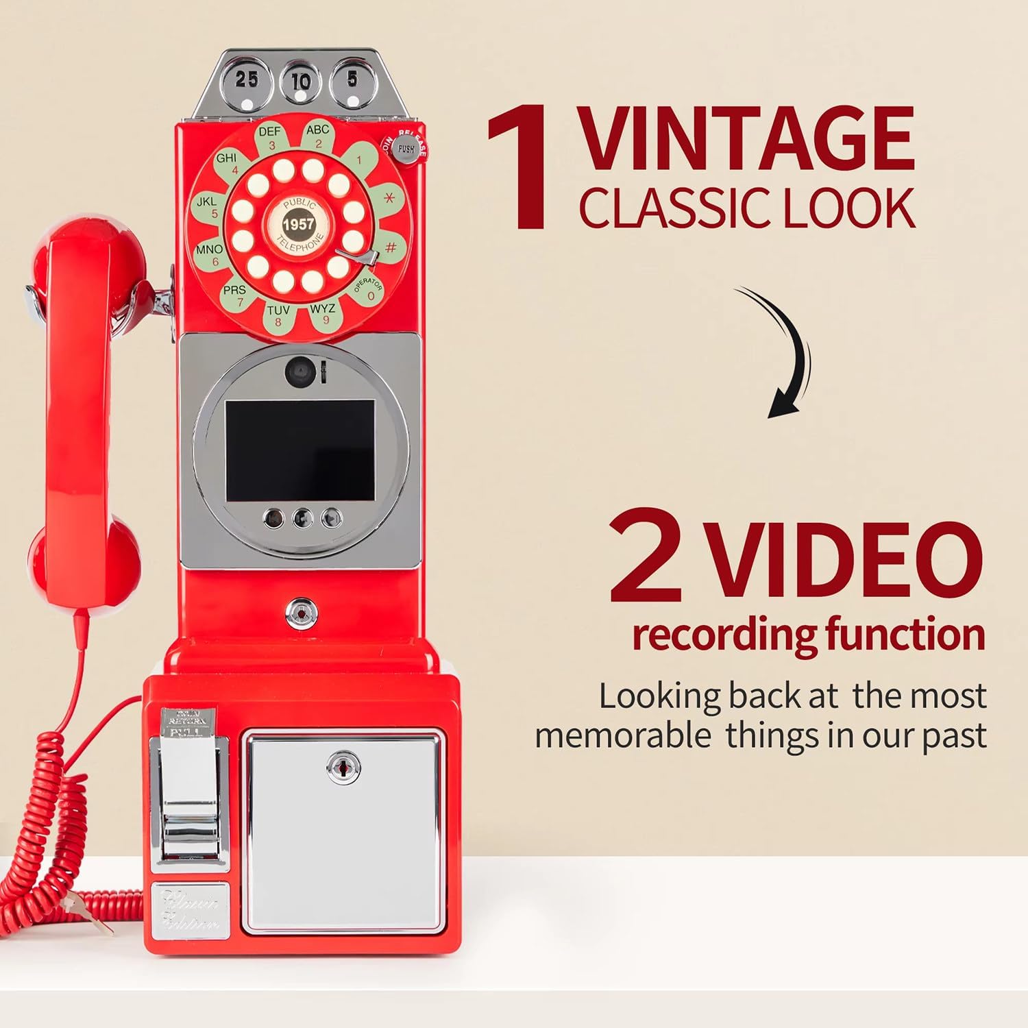 Audio Guestbook, Audio Guest Book Wedding Phone, with 3.5-Inch Display and 32g Memory, 1080p, Built-in 5000mah Battery, Suitable for Weddings, Parties, Anniversaries, Etc.,Red