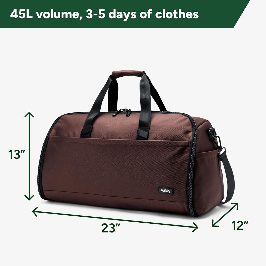 Halfday Convertible 2-in-1 Premium Garment Duffel Weekender Bag 45L: Wrinkle-Free Travel (Hanging Suit Compartment, Shoe Pockets, Trolley Sleeve), Balistic Nylon Carry-on, Port