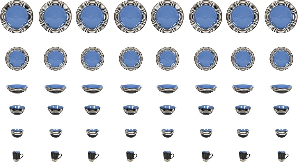 48 Piece Dinnerware Set, Ceramic Plates and Bowls Sets for 8, Microwave and Dishwasher Safe, Handcrafted Tree Bark Series Dish Set, Blue