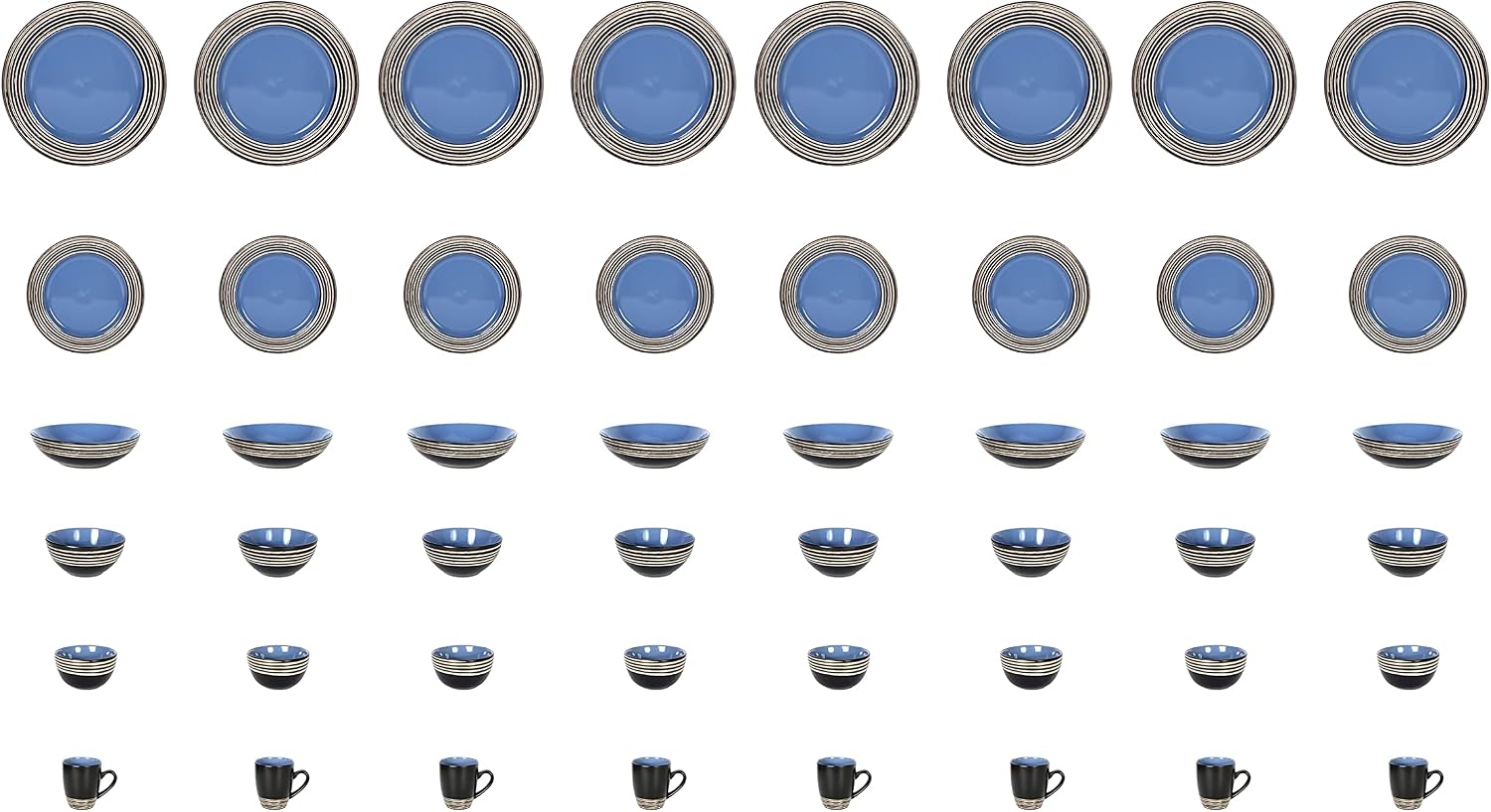 48 Piece Dinnerware Set, Ceramic Plates and Bowls Sets for 8, Microwave and Dishwasher Safe, Handcrafted Tree Bark Series Dish Set, Blue