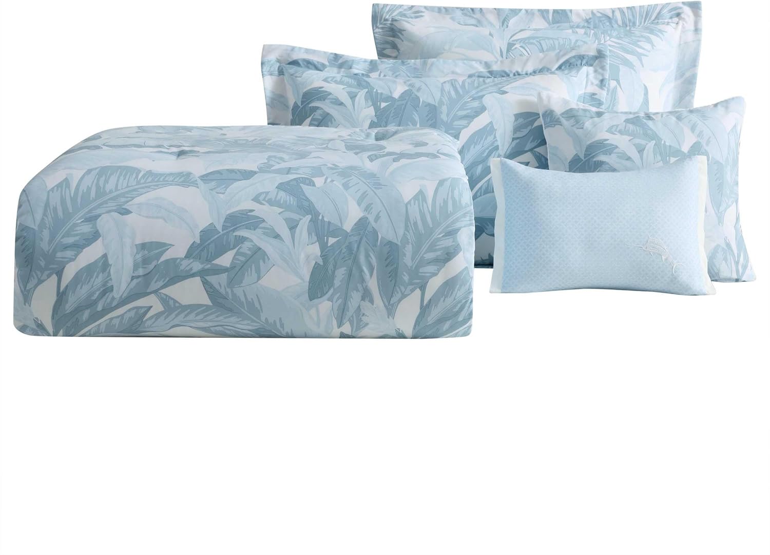 Tommy Bahama - King Comforter Set, 100% Cotton Slub Fabric with Soft Breathable Texture, 5 Piece Bed Set with Matching Pillowcases & Bonus Throw Pillows (Palm Serenity Blue)