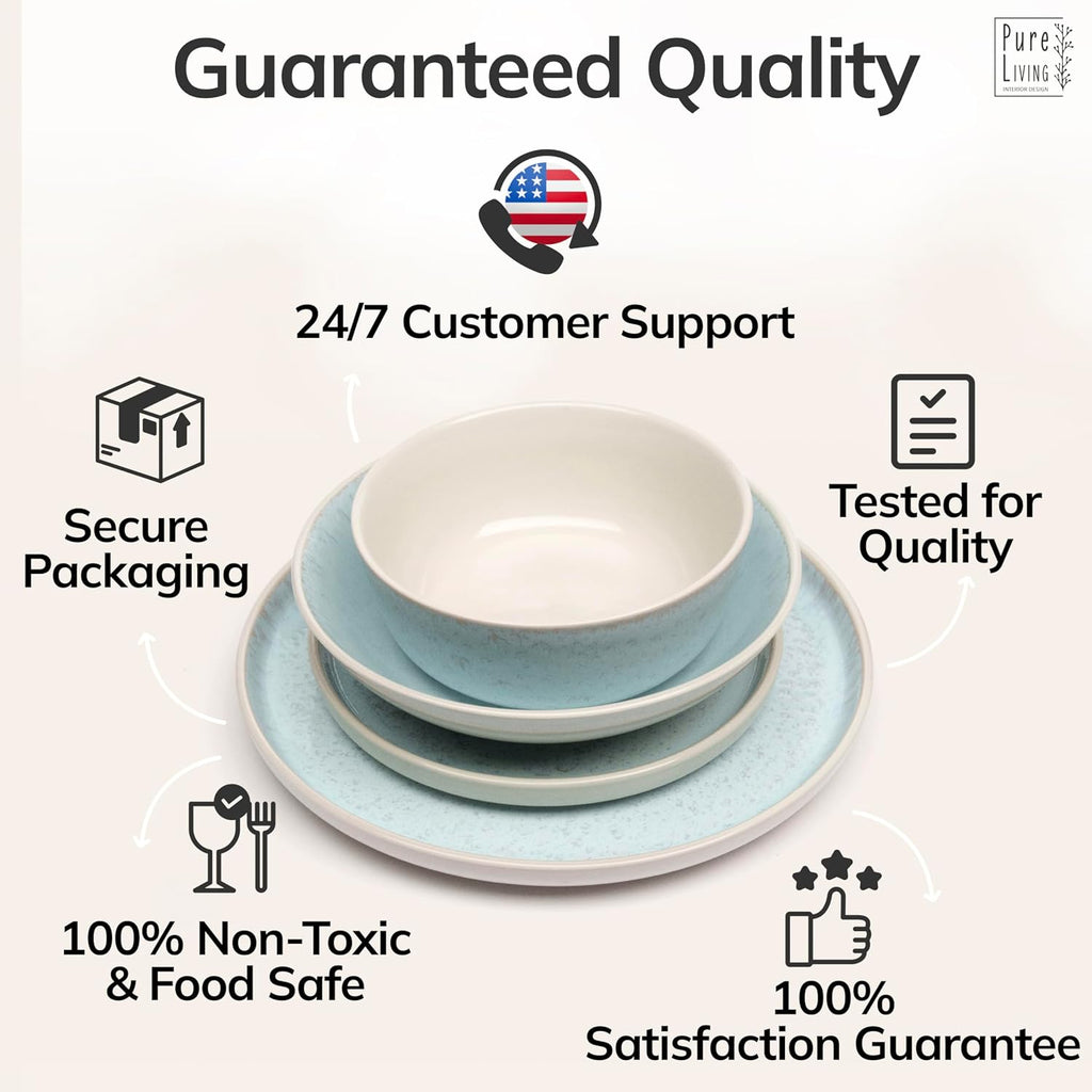 Stoneware dinnerware set 8 persons 32 pcs – Modern style plates and bowls set ceramic – Dishwasher safe and scratch resistant – Bowl and plate set – Dinner service Pure Living beige & blue