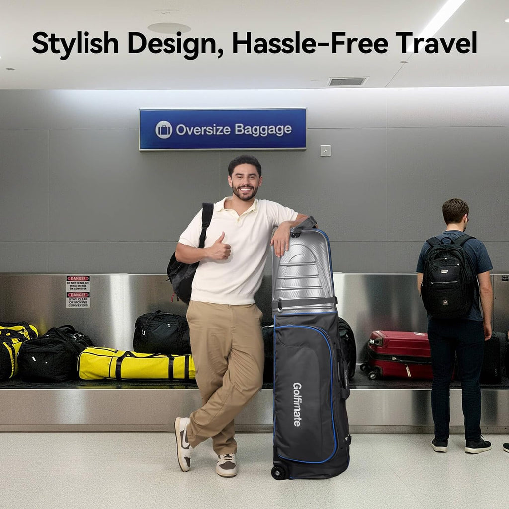Golf Travel Bags for Airlines with Carbon Fiber Hard Top, Protective Club Traveling Cover with Wheel, Golf Club Carrier Case for Airplanes, Thick Padding, Durable Zippers and 2 Sided Spacious Pockets