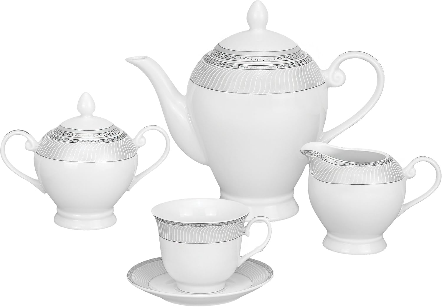 Lorren Home Trends 57-Piece Porcelain Dinnerware Set, Alina-SL, Service for 8