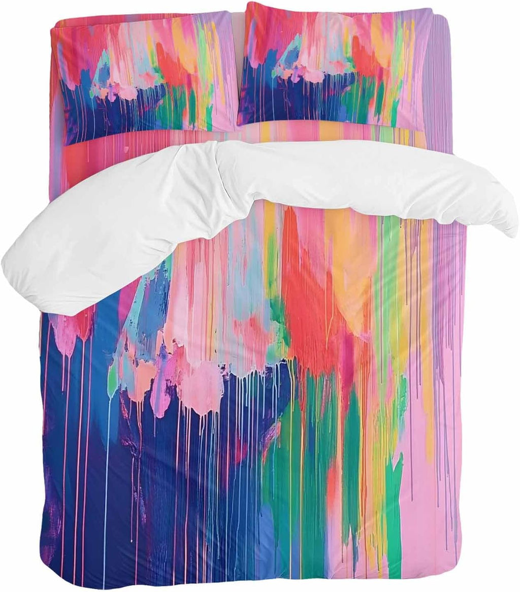 Prime Leader Colorful Abstract Duvet Cover Set Queen Size 4 Pieces Multicolor Fantasy Aesthetic Bedding Set with Zipper Closure, 1 Comforter Cover 90x92 Inches 1 Flat Sheet & 2 Pillow Cases