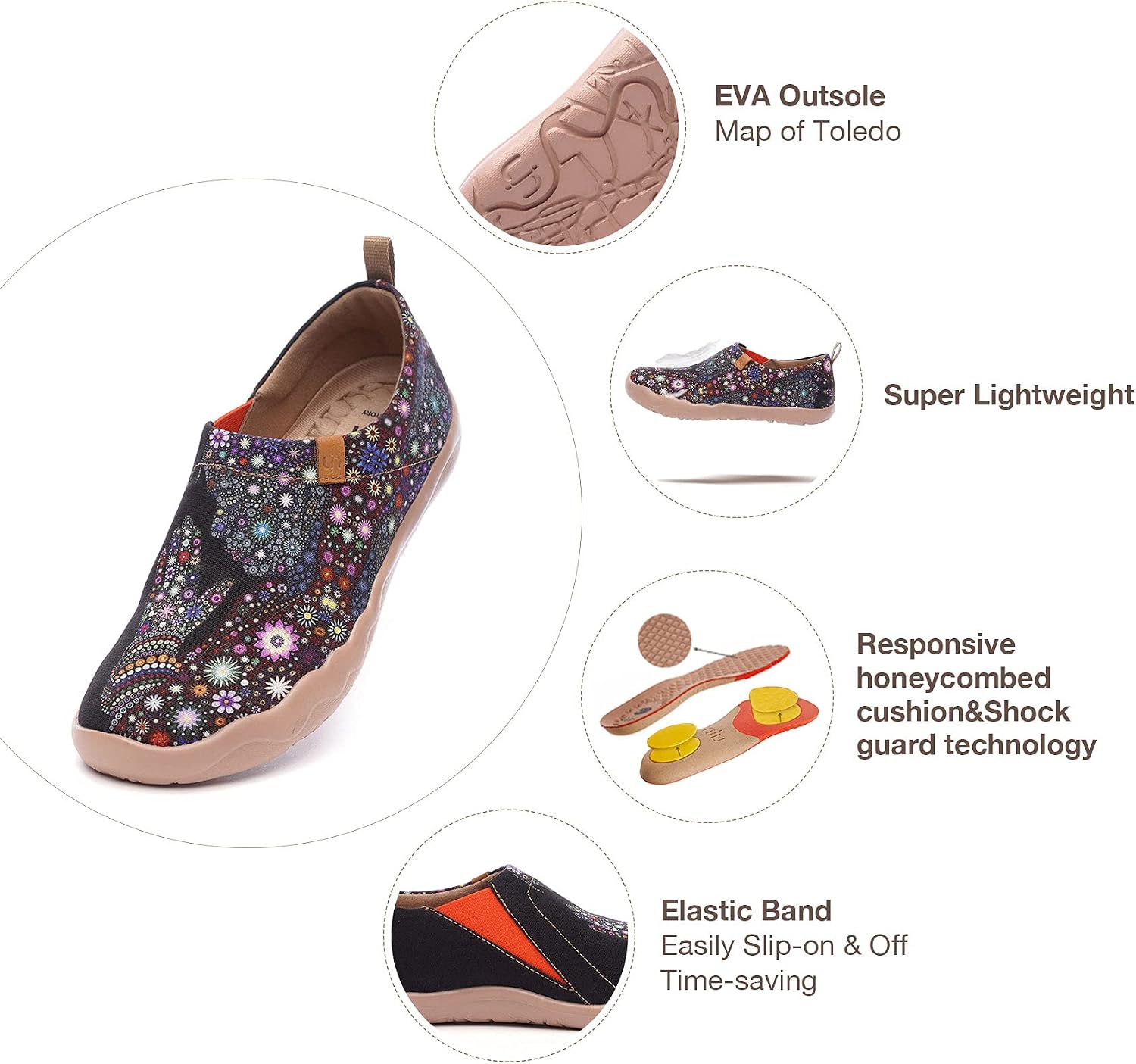 UIN Women's Slip On Shoes Colorful Comfortable Lightweight Art Travel Sneakers Casual Floral Stylish Everyday Loafers