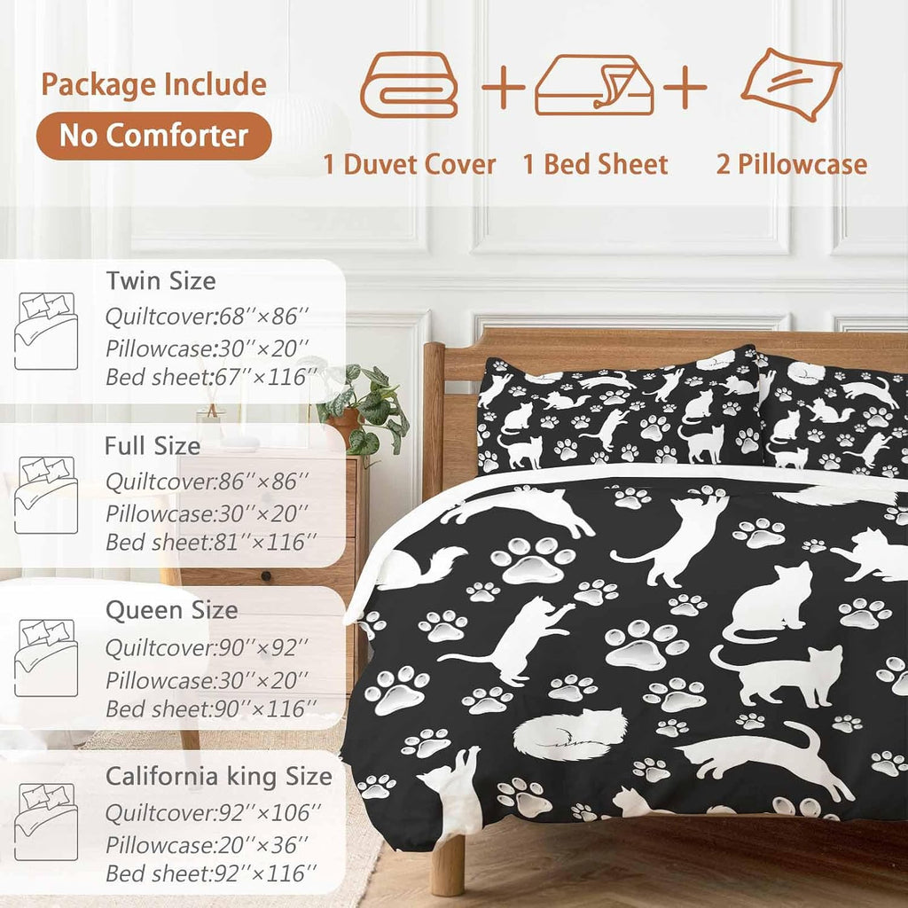 Prime Leader Cats Claws Duvet Cover Set Queen Size 4 Pieces Black Background Abstract Animal Modern Bedding Set with Zipper Closure, 1 Comforter Cover 86x86 Inches 1 Flat Sheet & 2 Pillow Cases