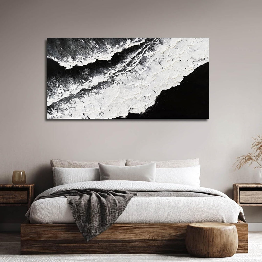 NBAODAN Abstract Wall Art Modern Artwork White Canvas Pictures Large Painting Textured Art 29'x58' Black Office Wall Decor Home Decorations for Living Room
