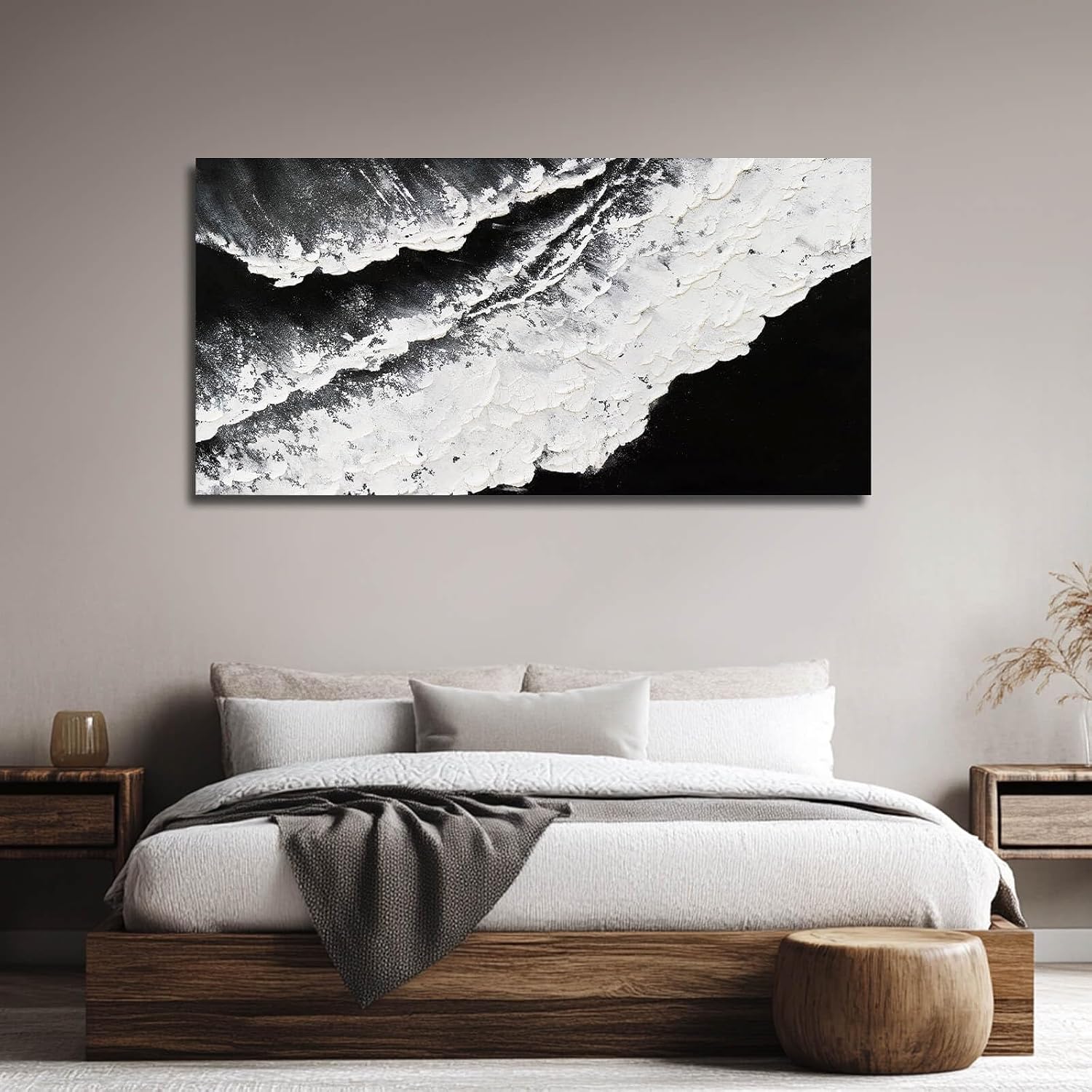 NBAODAN Abstract Wall Art Modern Artwork White Canvas Pictures Large Painting Textured Art 29'x58' Black Office Wall Decor Home Decorations for Living Room