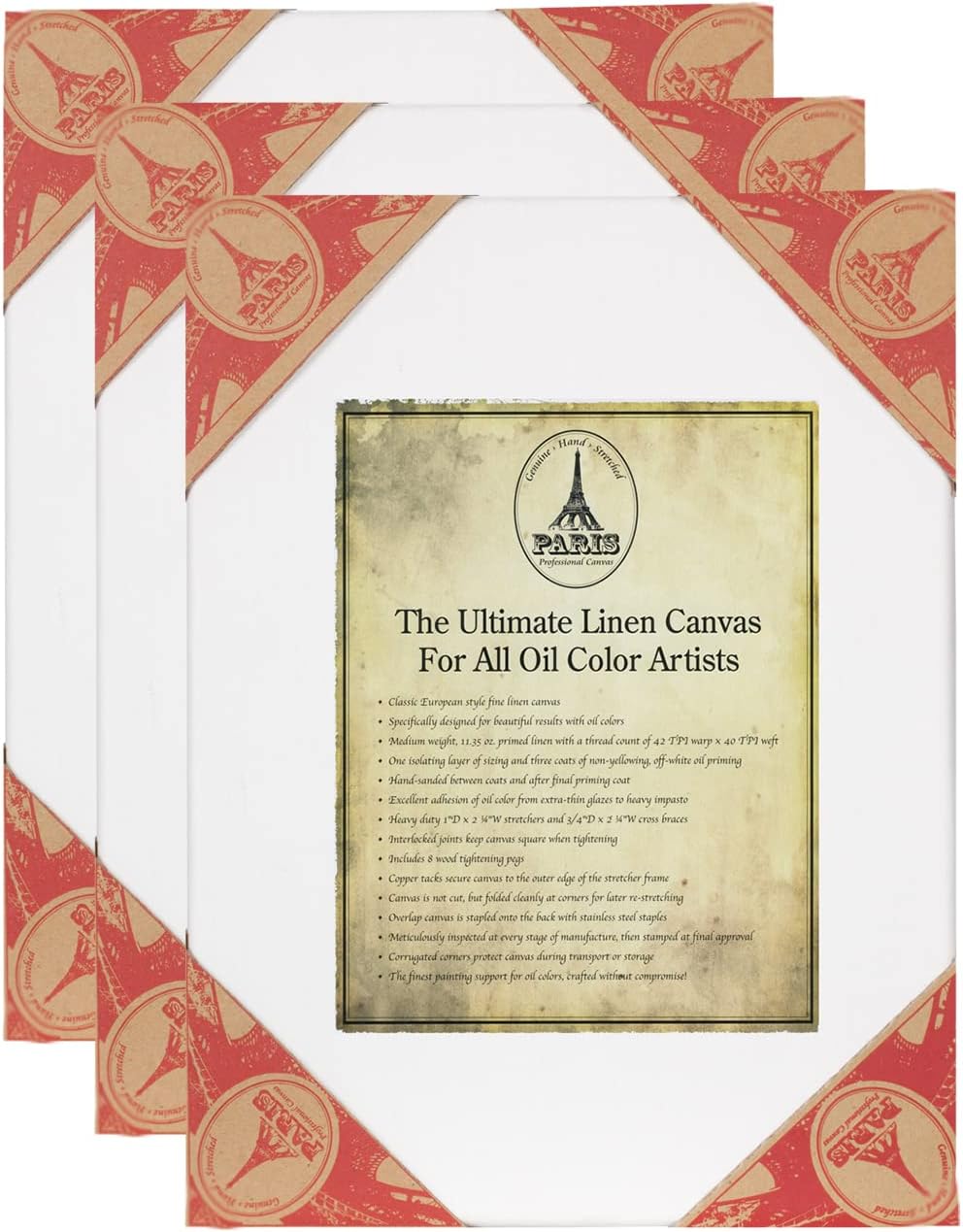 Creative Mark Paris Oil Primed Artists' Ultimate Stretched Linen Canvas - Premium Heavy Duty European Style Linen Canvas 3-Packs for Professional Artists, Oils, Archival Work & More! - 12x16