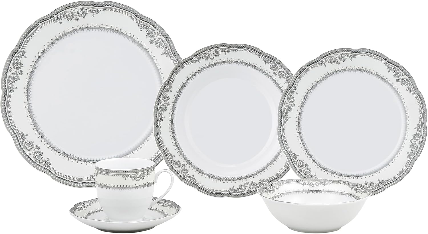 Lorenzo Import Victoria 57-Piece Wavy Porcelain Dinnerware Set