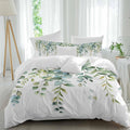 Prime Leader Green Leaves Duvet Cover Set Queen Size 4 Pieces Eucalyptus Leaf Watercolor Plant Botanical Bedding Set with Zipper Closure, 1 Comforter Cover 90x92 Inches 1 Flat Sheet & 2 Pillow Cases