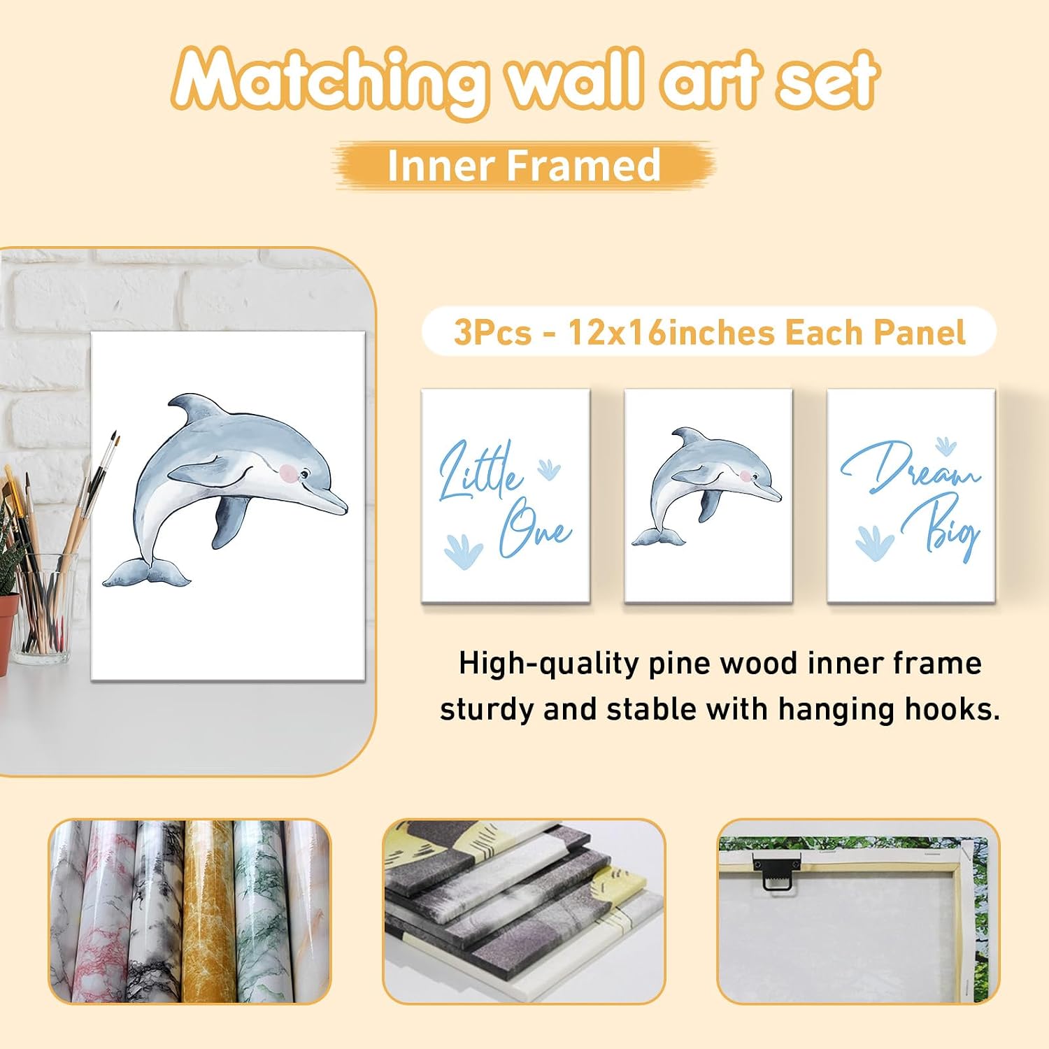 Terwex Personalized Baby Crib Bedding Set, 5 Pcs Custom Name Nursery Bedding Set, Blue Dolphin Baby Bedding Set for Girls Boys, Double Layer Baby Crib Sets, Customized Gifts for Toddlers Kids Infants