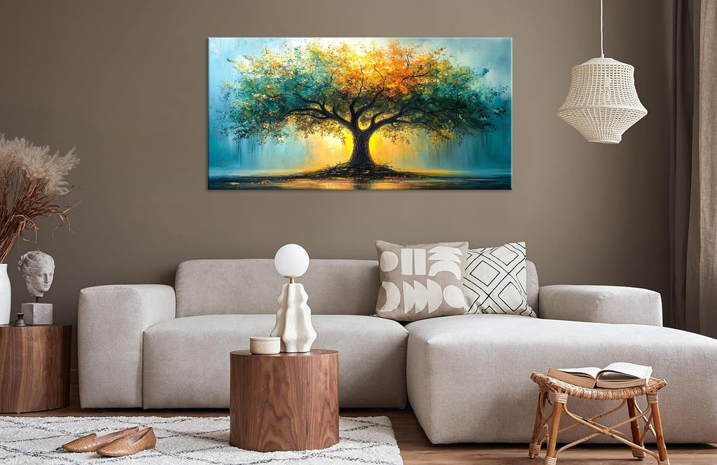 LAVIKARS Tree of Life Wall Art Oil Painting Reproduction Print Modern Abstract Canvas Paintings Waterproof Artwork Landscape Picture for Living Room Bedroom Home Office Kitchen Decor (28x58inch)