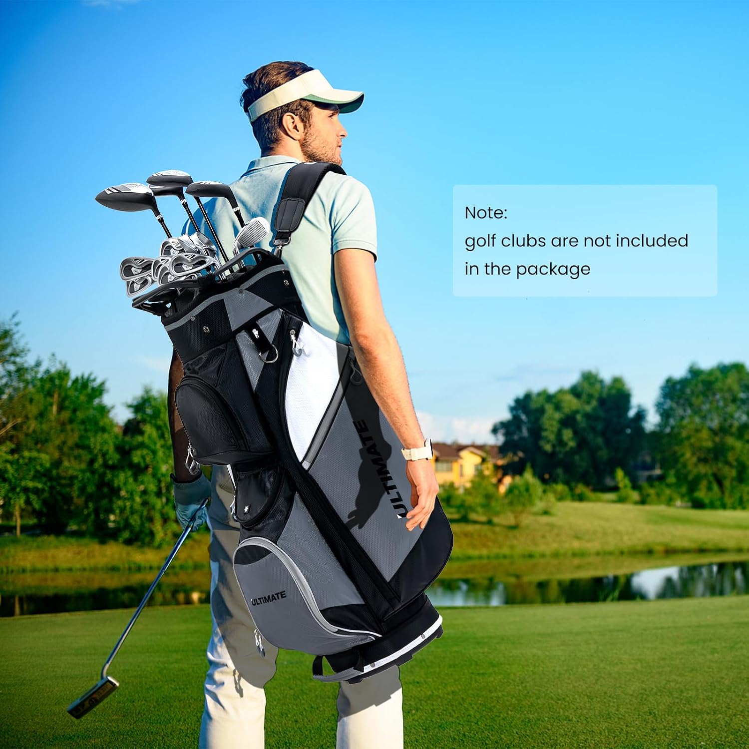 Goplus Golf Cart Bag with 14-Way Top Dividers, Golf Club Bag with 7 Zippered Pockets Including Cooler Bag, Rain Hood, Carry Handles, Detachable Shoulder Strap, Lightweight Golf Bag for Men Women