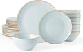 Famiware Jupiter 24-Piece Stoneware Dinnerware Set, Handcrafted Plates and Bowls with Speckles & Embossed Swirls, Chip/Scratch Resistant, Microwave/Dishwasher Safe, Rustic Dishes, Service for 8, Blue