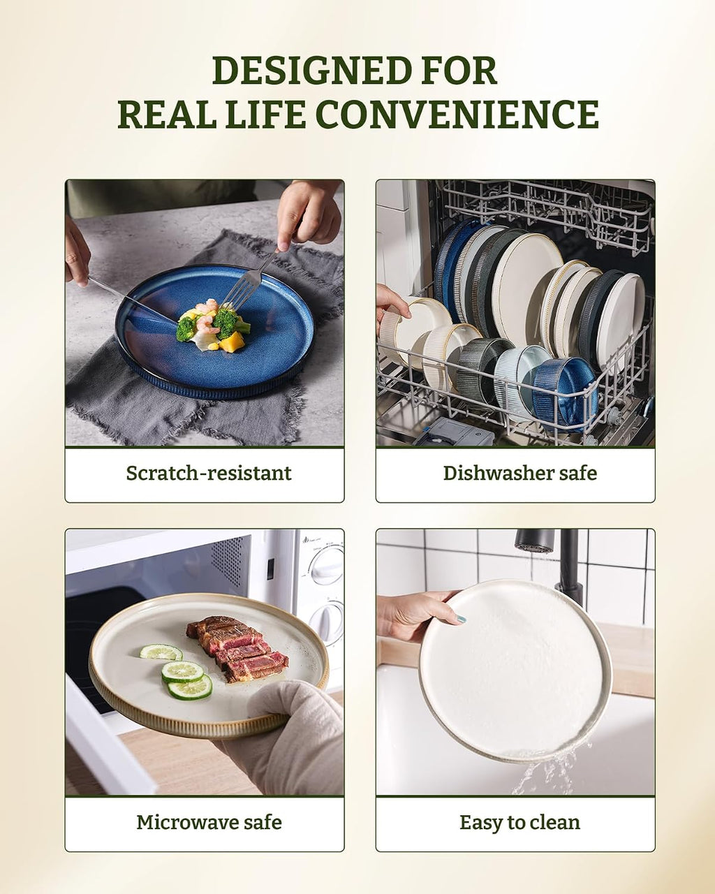 famiware Star Dinner Plates for 6, 10 inches Plate Set, Scratch Resistant, Stoneware Dinnerware, Kitchen Modern Rustic Serving Dishes, Cappuccino White (Pack of 2)