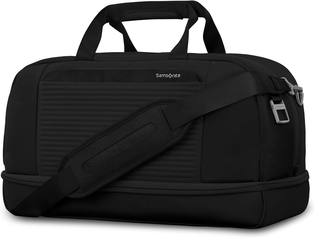 Samsonite Paralux Weekender Duffel Bag, Travel Carry-On Bag with Wide Opening, Drop-Bottom Shoe & Laundry Compartment, AirTag Holder, StackIt Strap - Business & Leisure Travel Bag