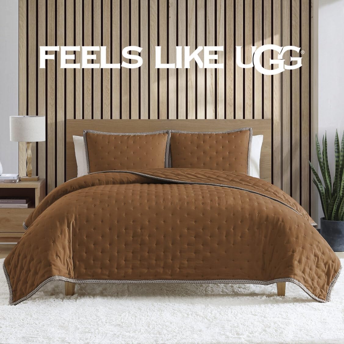 UGG Braid Full/Queen Quilt Set – 3 Piece Queen Quilt Bedding Set with 2 Shams, Soft Lightweight Bedspread Coverlet for Home & Bedroom, Chestnut Brown (Devon)