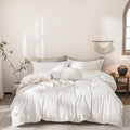 Linen Feel Duvet Cover Super King Plus Size 120inch x 120inch,100% Washed Cotton Duvet Cover with Zipper Closure and 2 Pillowcases, Color of Off White