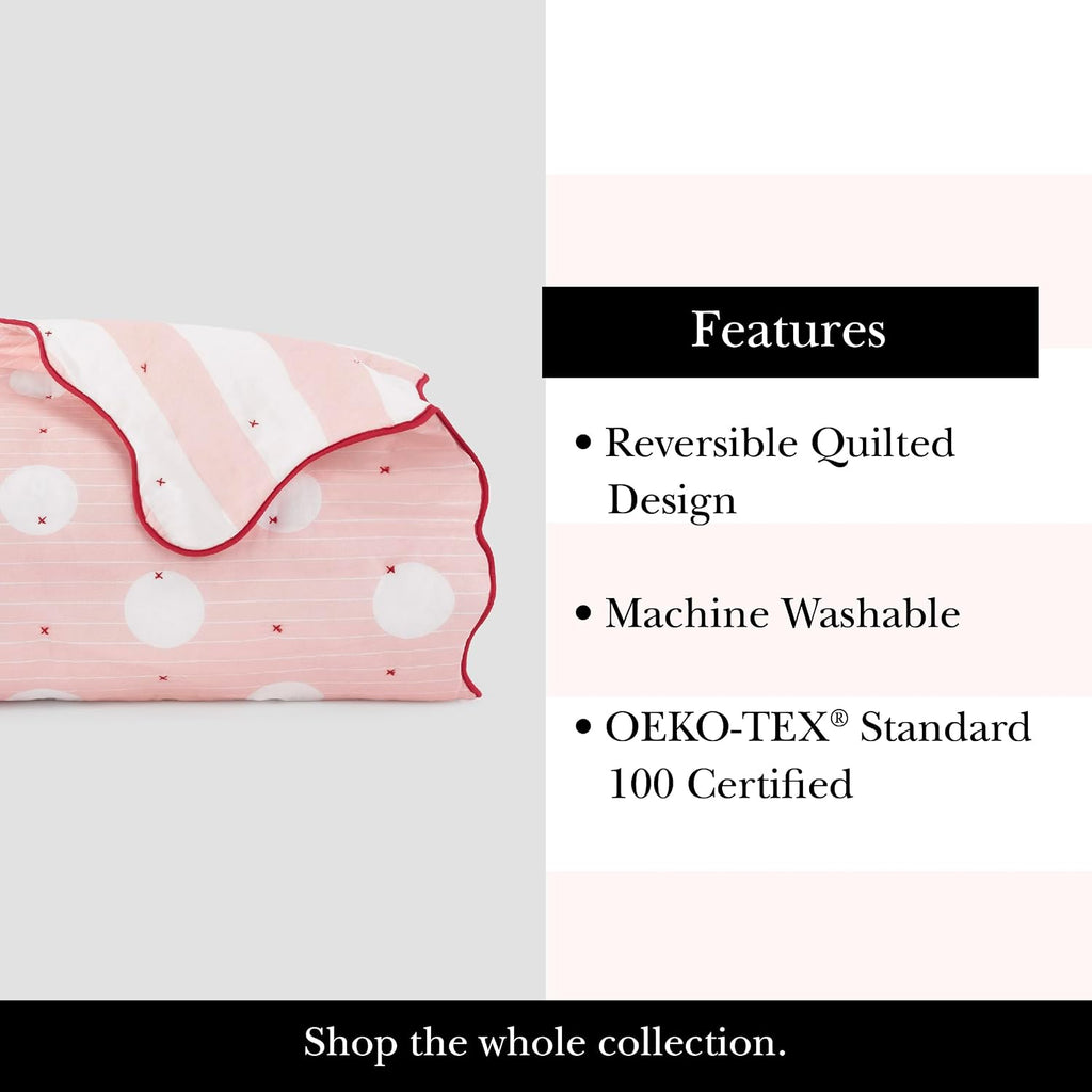 kate spade new york Stripe Dot 3-Piece King Quilt Bedding Set, 100% Cotton Reversible Cover, All Season Warmth Bedding, Machine Washable, Pink