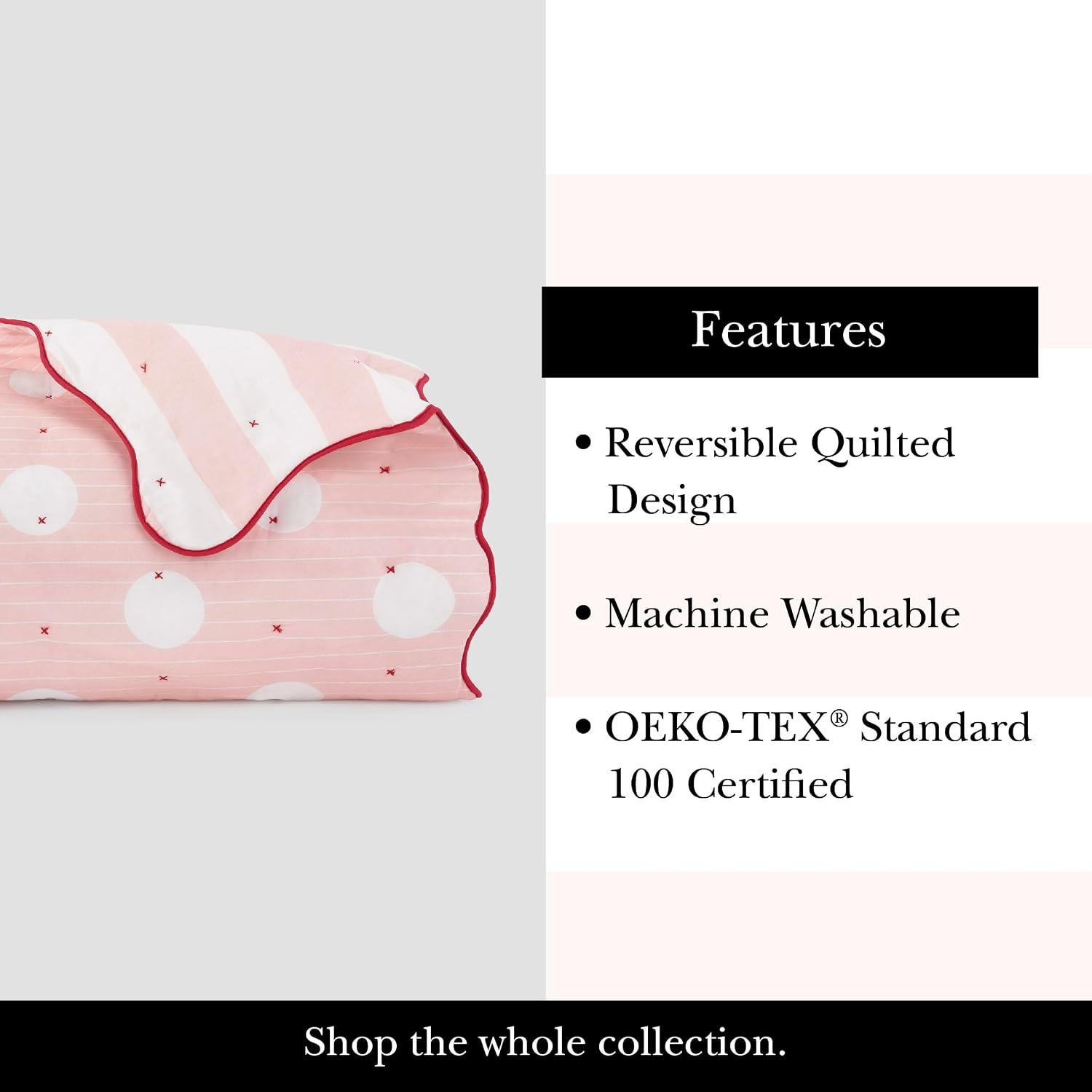 kate spade new york Stripe Dot 3-Piece King Quilt Bedding Set, 100% Cotton Reversible Cover, All Season Warmth Bedding, Machine Washable, Pink
