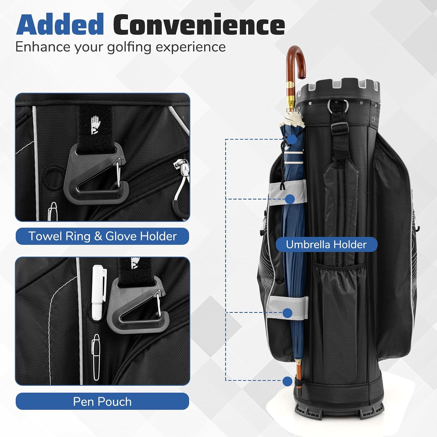 Goplus Lightweight Golf Cart Bag, Molded Lock Top Golf Club Bag w/14-Way Full Length Organizer Dividers, 11 Pockets, Cooler Bag, Straps, Umbrella Holder & Rain Hood for Men Women