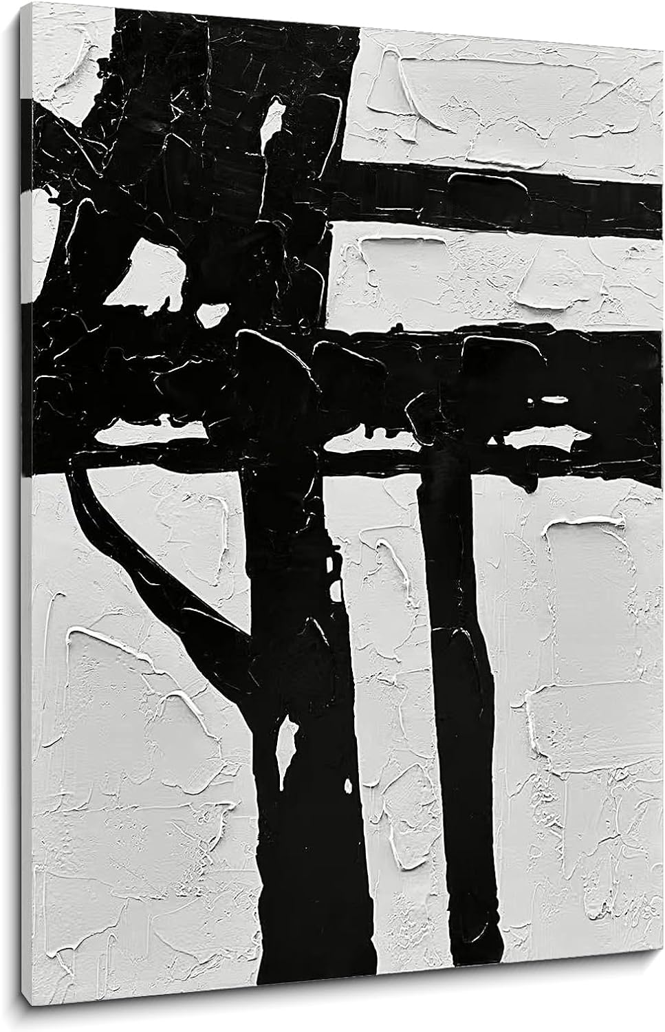 NANKAI Hand-Painted Black And White Abstract Wall Art Contemporary Minimalist Oil Painting Art 45x30 inch Large Painting Art For Home Walls Living Room Hallway Wall Decoration