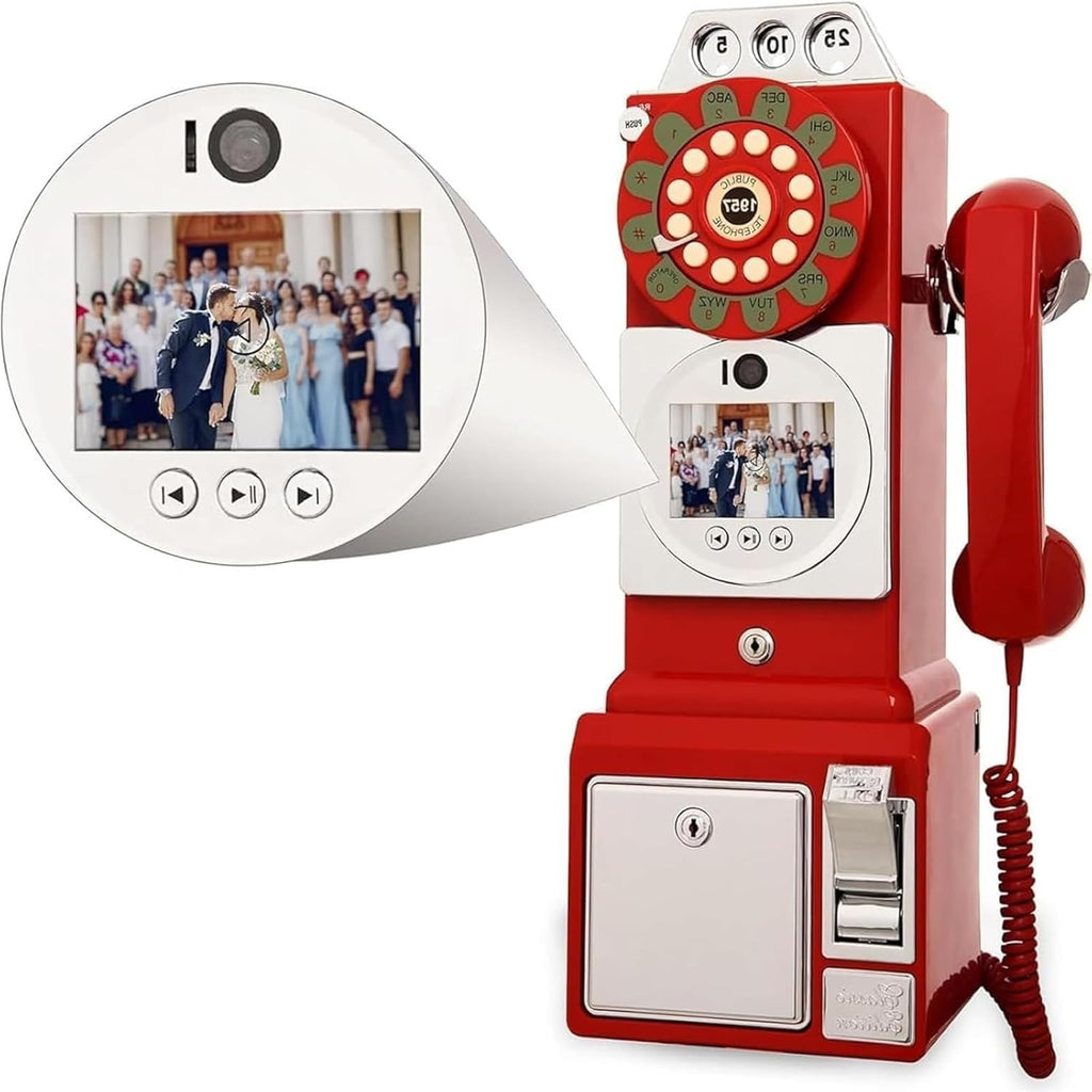 Audio Guest Book Phone,Record Guest Messages,Retro Audio Guestbook for Wedding,Baby Shower Message Voicemail,Save the Congratulations of Relatives and Friends,Red
