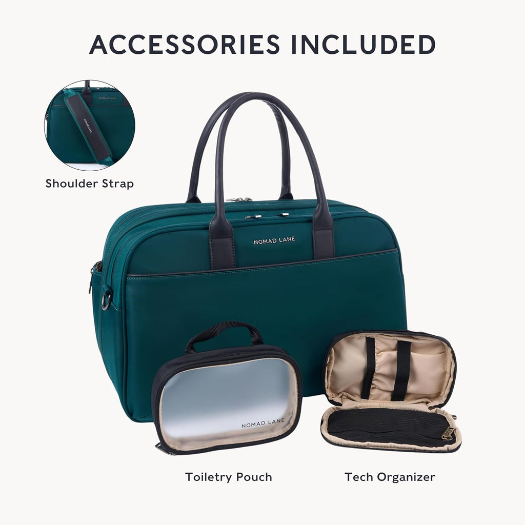 Nomad Lane Carry-On Luggage Duffel Bag, Durable & Lightweight Suitcase. Bento Bag, Personal Item Weekender Travel Bag for Men & Women, Pine Green