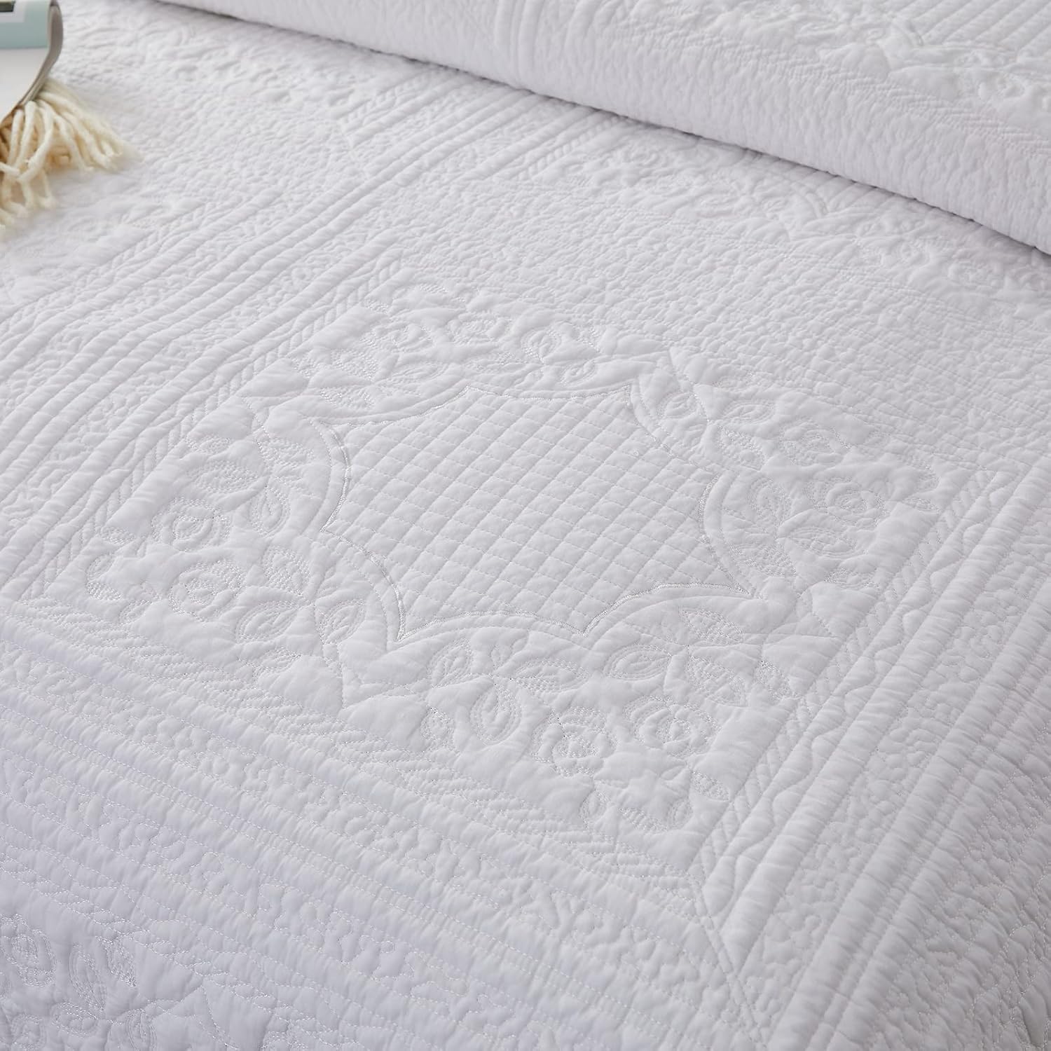 Brandream White Quilt King Size Cotton Matelasse Coverlet Set Farmhouse Quilts 3-Piece