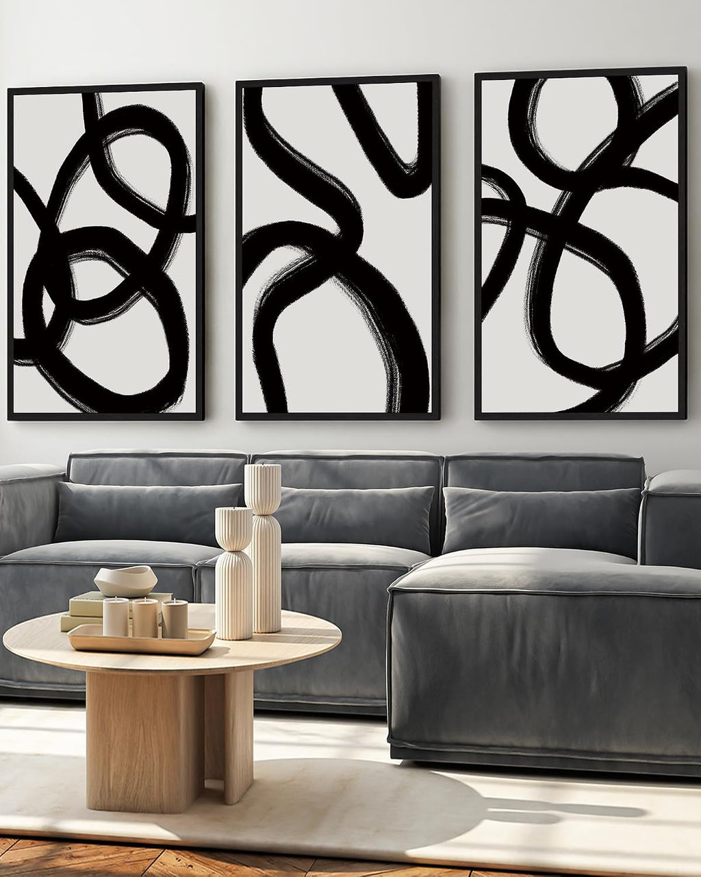 Drsoum Large 24x36in Black and Gray Abstract Framed Wall Art Decor Duotone Minimal Dark Brush Stroke Prints Shapes Illustrations Modern Art Decorative Ready To Hang - Black Framed