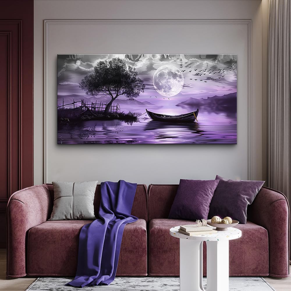 hyidecorart Black And White Wall Painting Large Wall Art For Living Room Framed Canvas Wall Decor For Bedroom Office Decoration Purple Scenery Abstract Picture Artwork Home Decor Ready to Hang