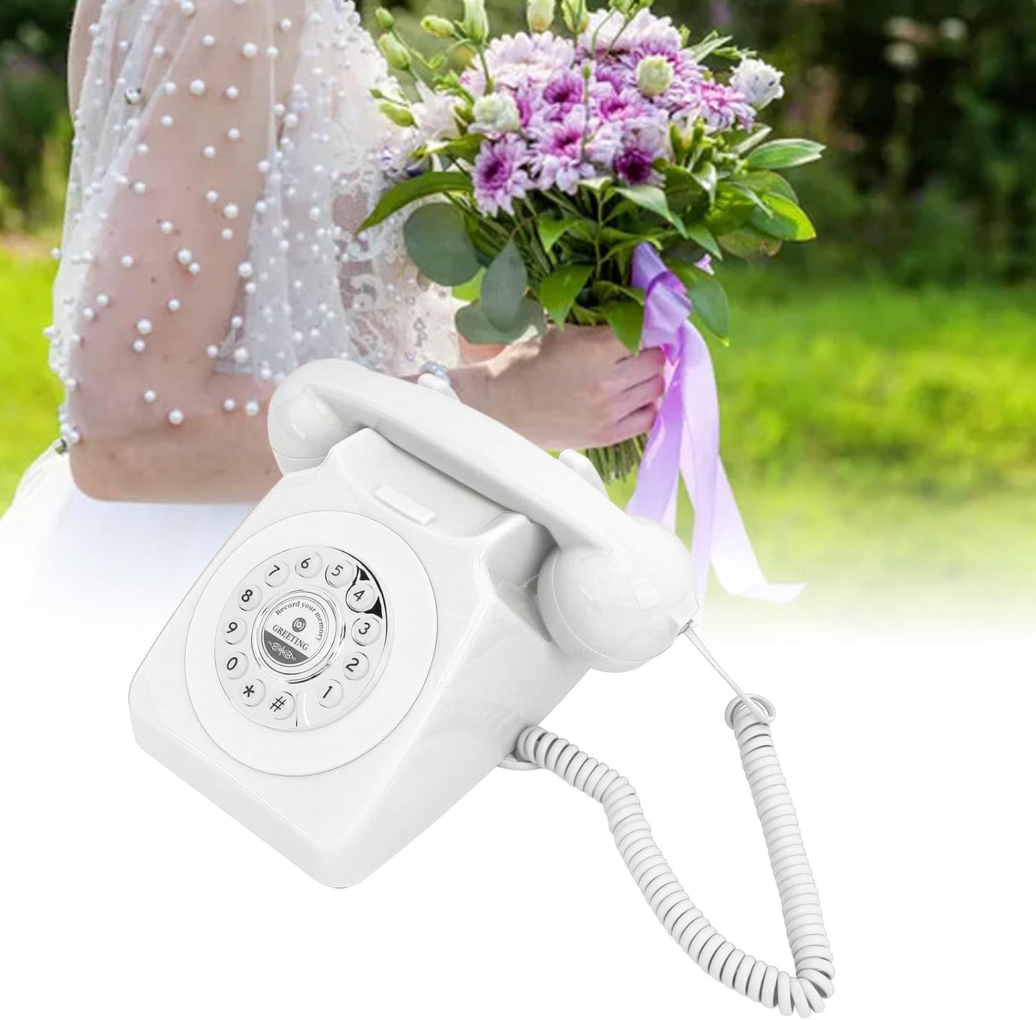Audio Guest Book Wedding Phone, Clear Sound Convenient Use Audio Message Recording Telephone, Retro Phone Audio GuestBook for Wedding Event Birthday Party (White)