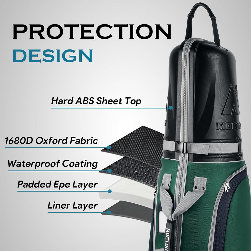 Golf Travel Bags for Airlines with Wheels & ABS Hard Case Top, Protect Your Clubs, Waterproof 1680D Oxford Fabric and Oversize Tank Wheels, Lightweight and Easy to Maneuver