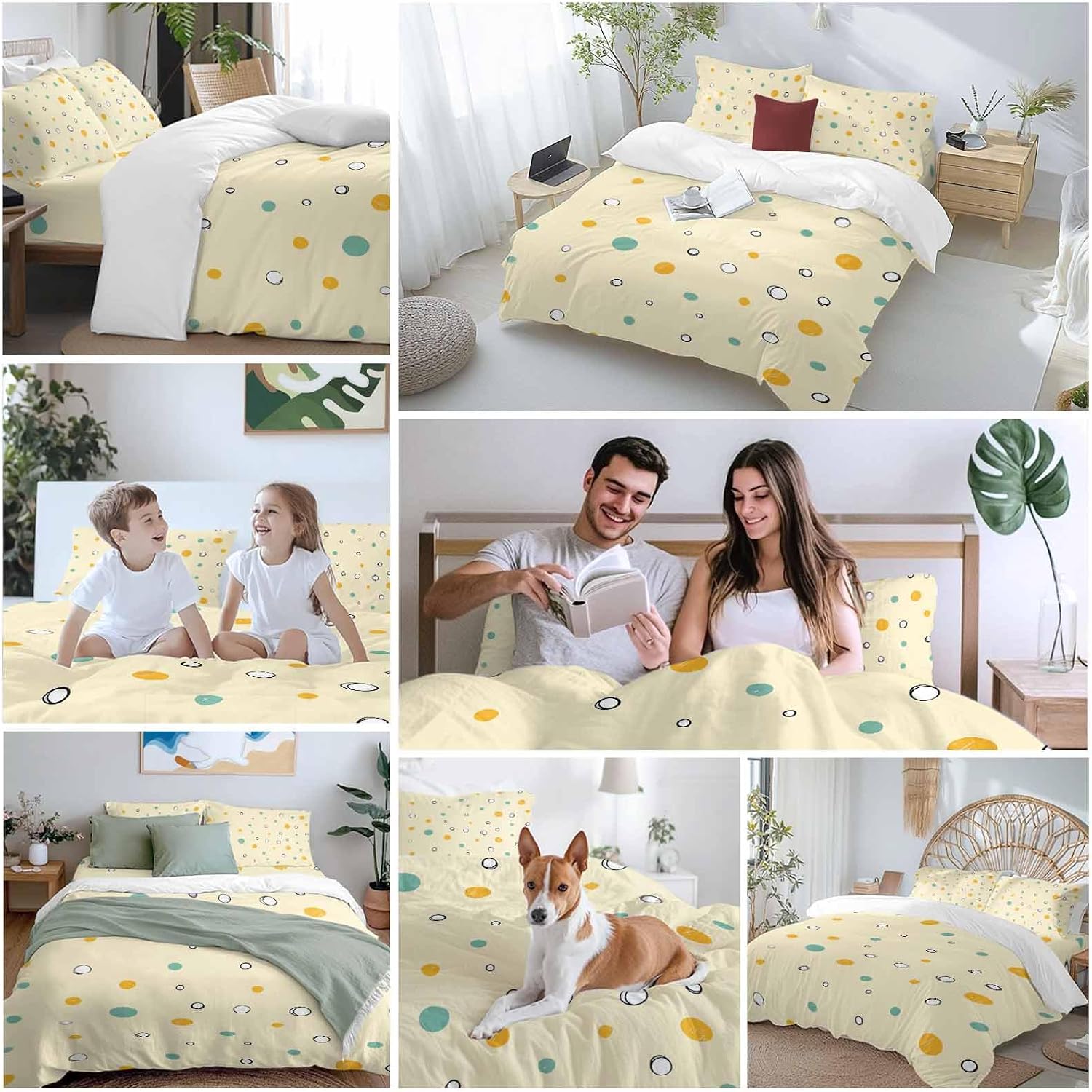 Prime Leader Polka Dot Duvet Cover Set Queen Size 4 Pieces Green Yellow Polka Dot Warm Yellow Cute Summer Bedding Set with Zipper Closure, 1 Comforter Cover 86x86 Inches 1 Flat Sheet & 2 Pillow Cases