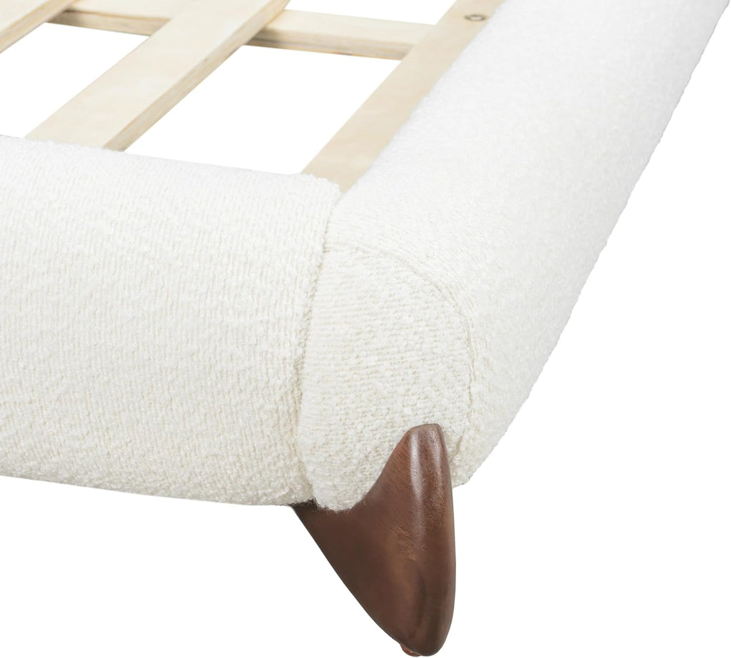Christopher Knight Home Salden California King Size Bed Frame with Headboard, Boucle Upholstered California King Bed Frame and Headboard, Wooden Slat Support, No Box Spring Needed, White
