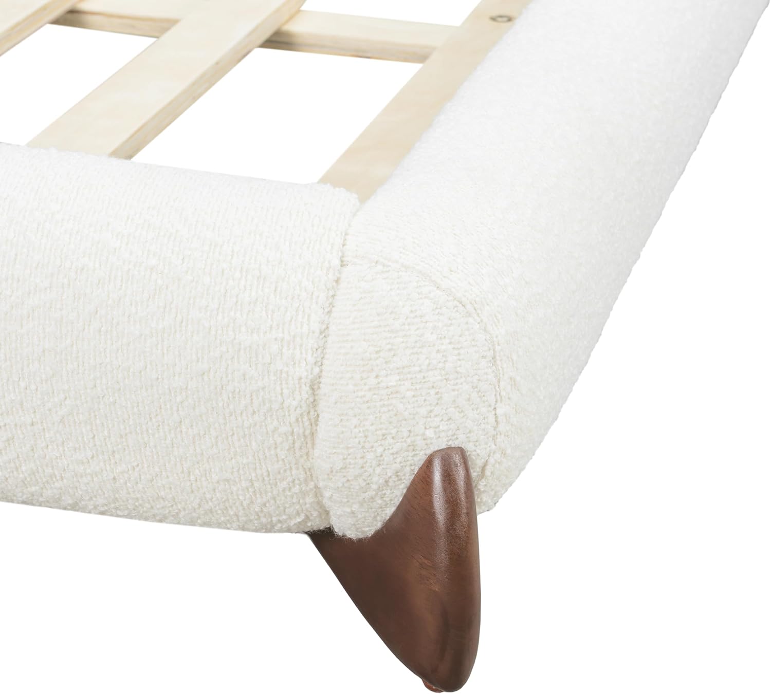Christopher Knight Home Salden California King Size Bed Frame with Headboard, Boucle Upholstered California King Bed Frame and Headboard, Wooden Slat Support, No Box Spring Needed, White