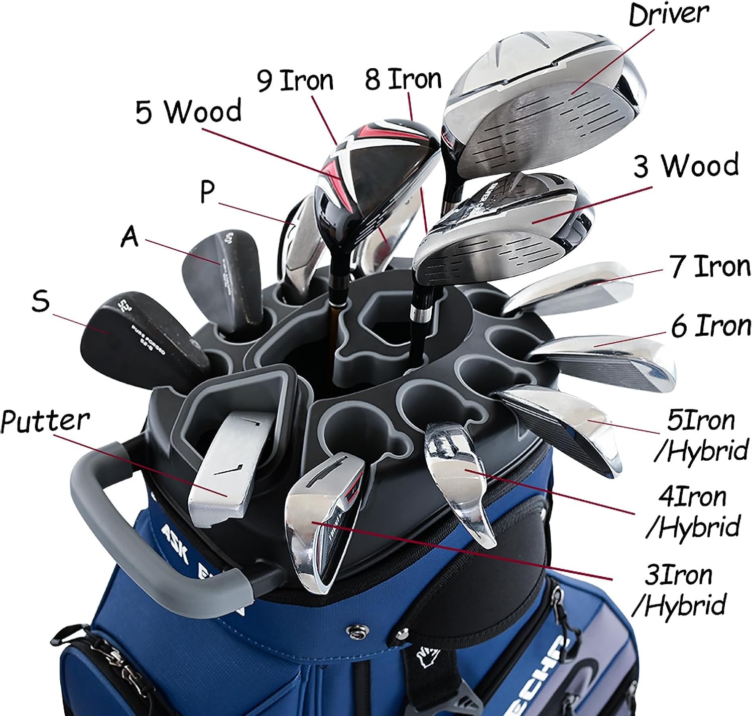 ASK ECHO T-Lock Golf Cart Bag with 14 Way Organizer Divider Top, Premium Cart Bag with Handles and Rain Cover, for Men