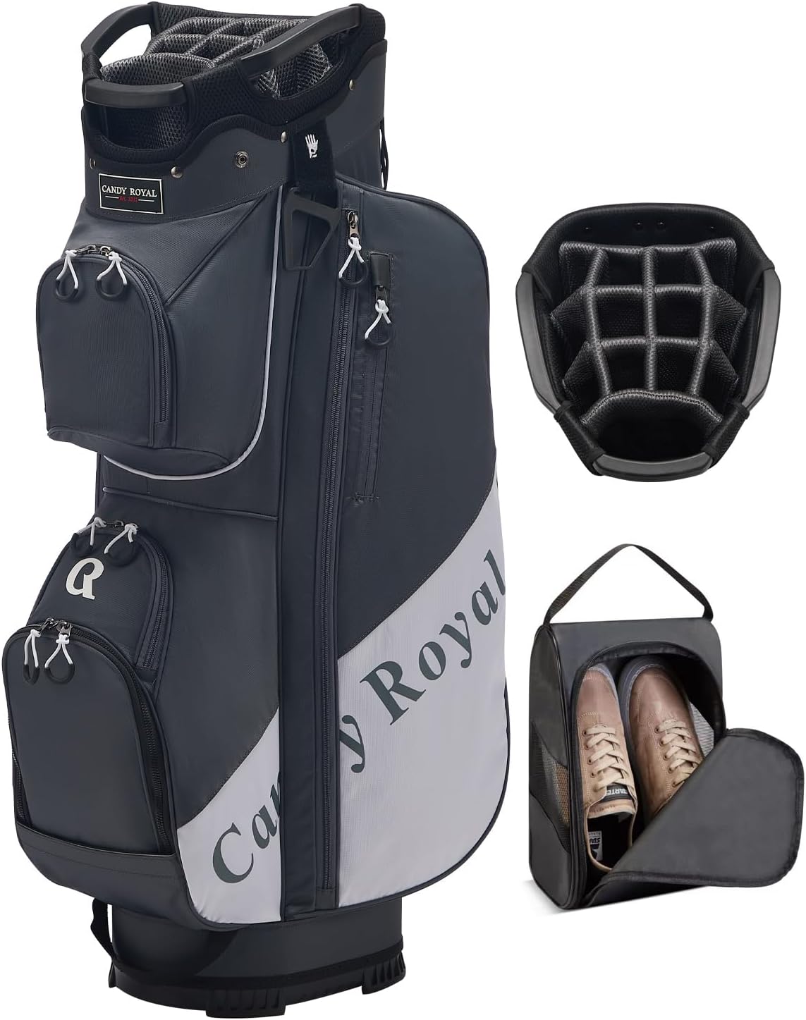Golf Cart Bag:14 Way Full Length Divider Top Lightweight with Cooler Handles Rain Cover and Golf Shoe Bag Green