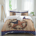 Prime Leader Independence Day Duvet Cover Set Queen Size 4 Pieces Vintage Stars Stripes Wood Grain Bedding Set with Zipper Closure, 1 Comforter Cover 92x106 Inches 1 Flat Sheet & 2 Pillow Cases