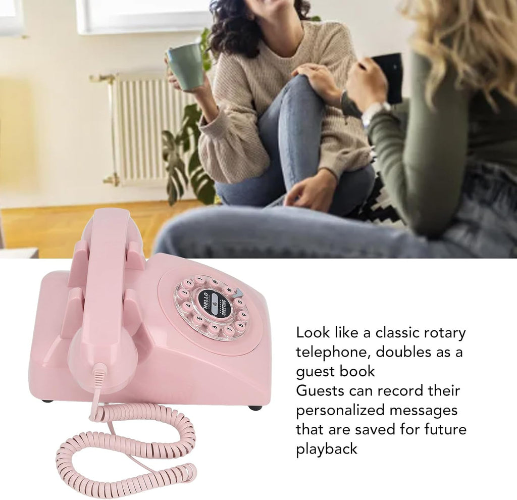 Audio Guestbook Wedding Phone, 120 Hours Recording Capacity 8G Record Custom Audio Messages Audio Guestbook Phone (Pink)